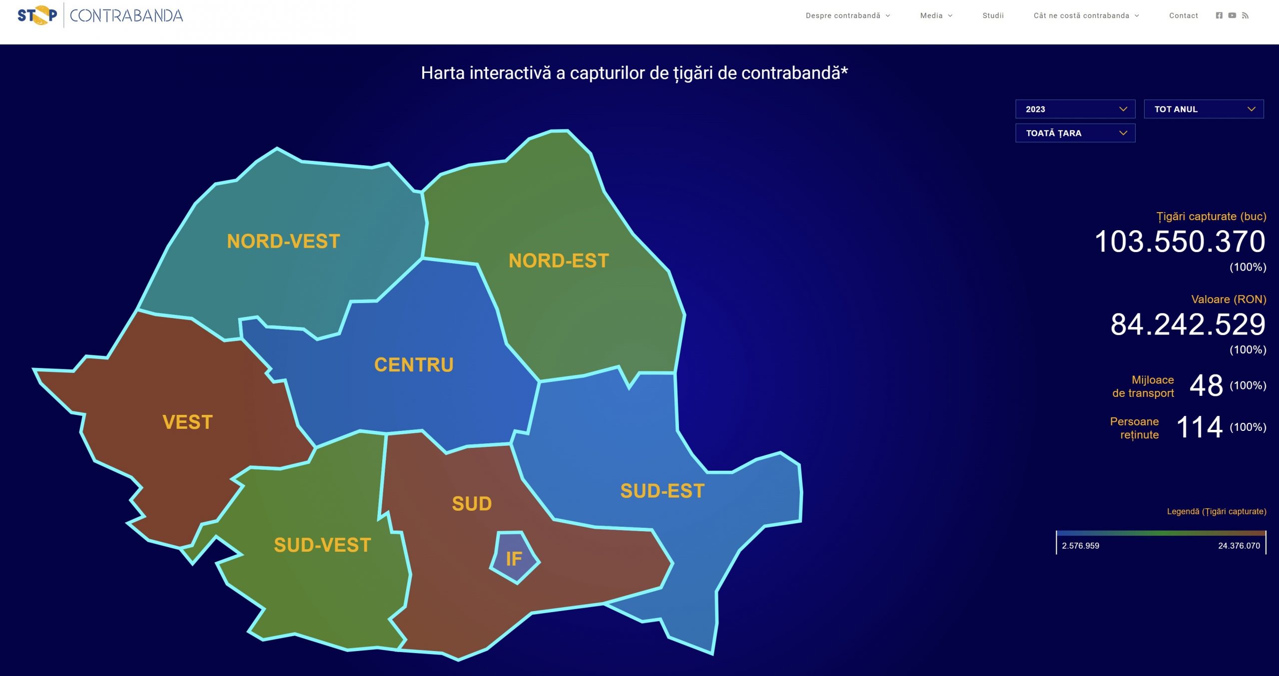 Harta capturilor de contrabanda Romania 22.09.2023